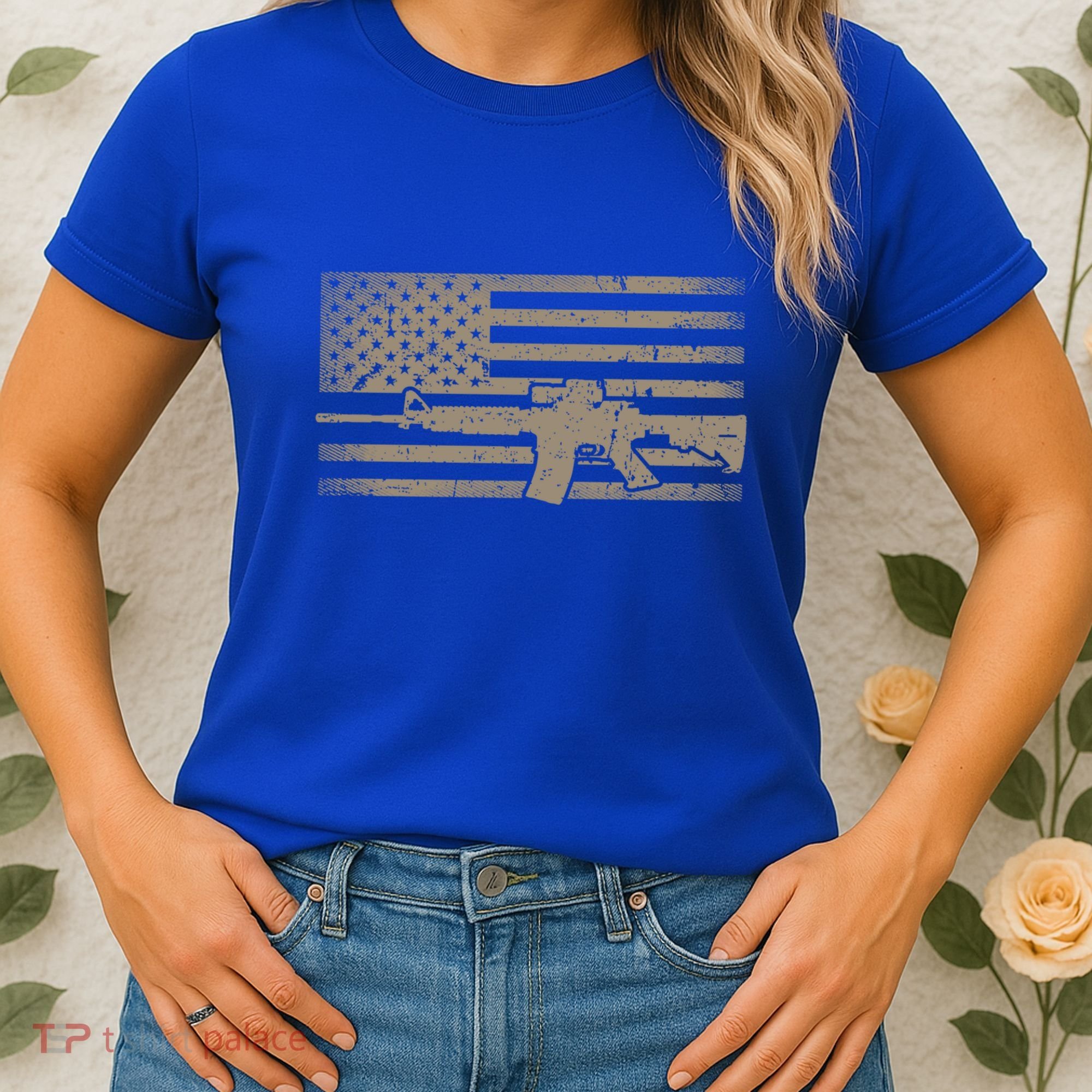 Distressed American Flag Ar15 Gift For Gun Lovers Ar15 Gift Women's T-Shirt