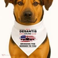 DeSantis Airlines Funny Political Meme Ron DeSantis USA Flag USA-Made Doggie Bandana thumb 1