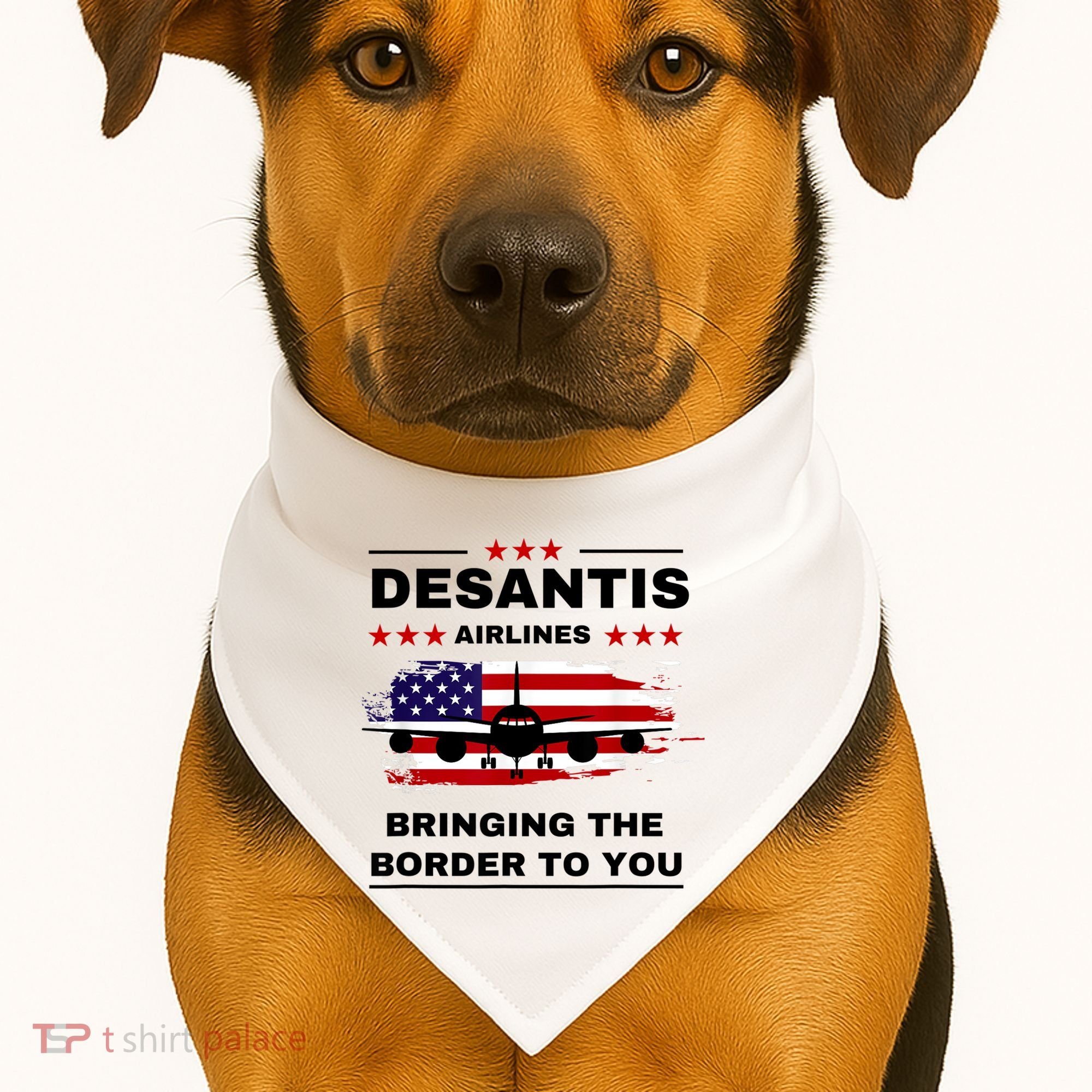 DeSantis Airlines Funny Political Meme Ron DeSantis USA Flag USA-Made Doggie Bandana