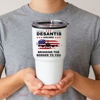 DeSantis Airlines Funny Political Meme Ron DeSantis USA Flag Tumbler thumb 2