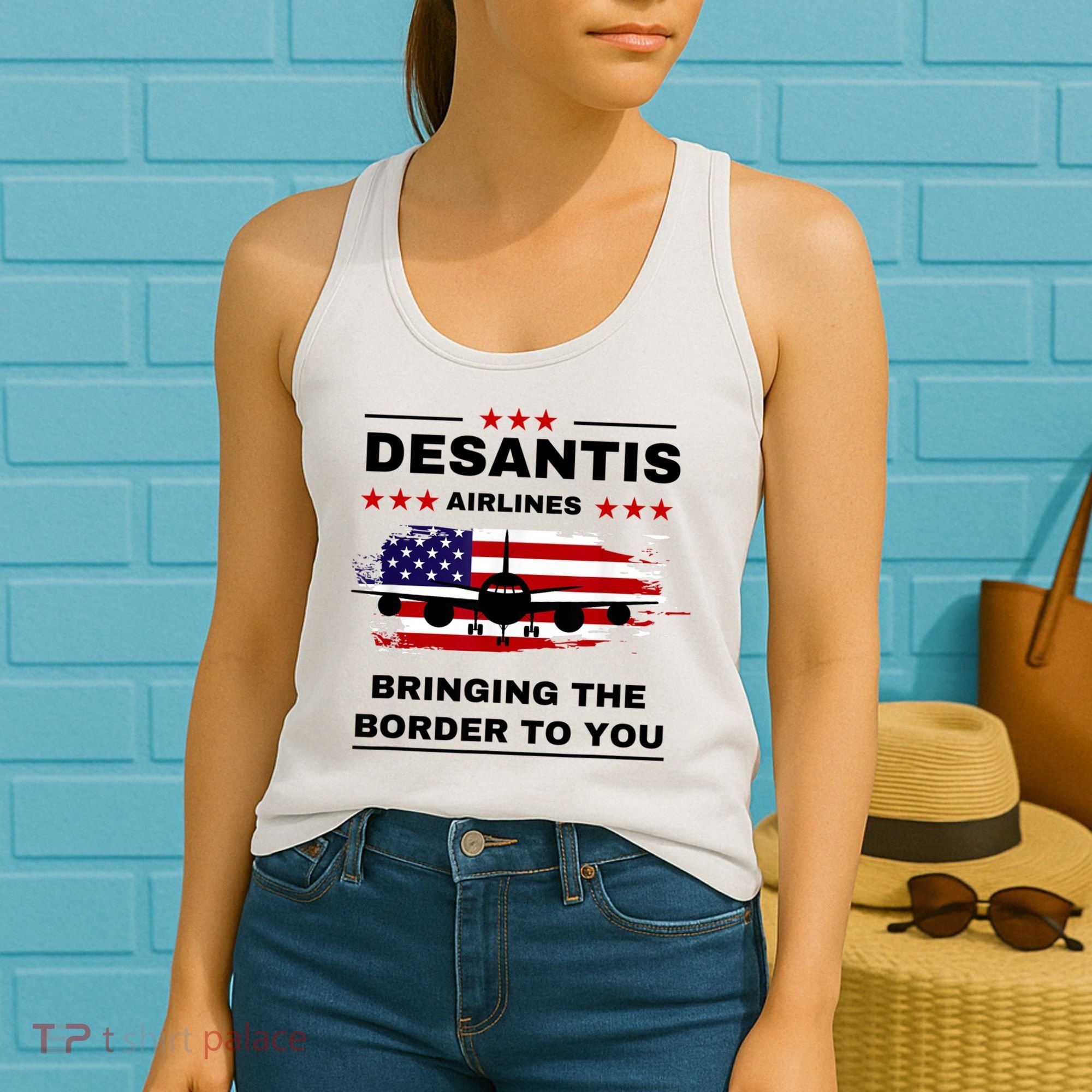 DeSantis Airlines Funny Political Meme Ron DeSantis USA Flag Women's Tank Top