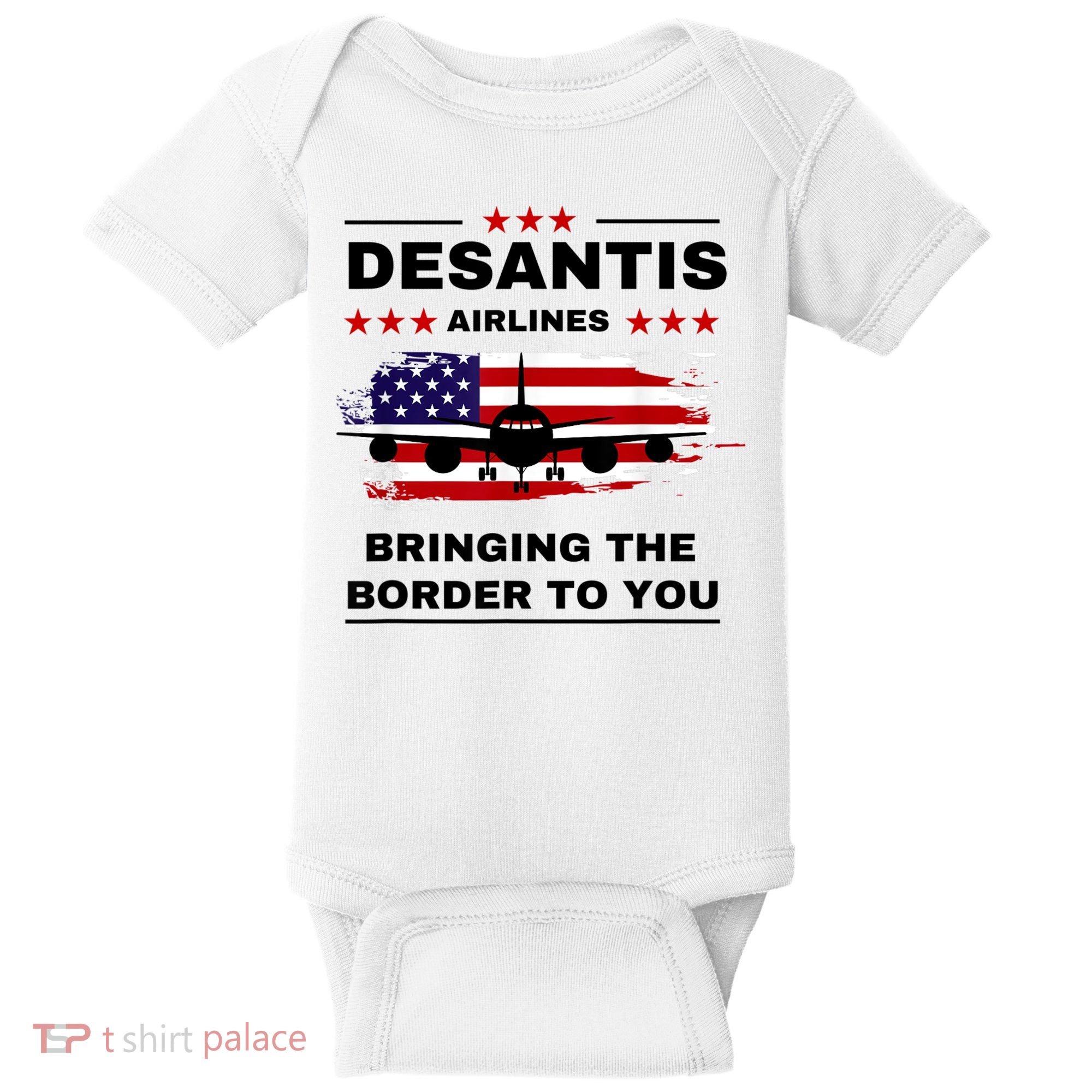 DeSantis Airlines Funny Political Meme Ron DeSantis USA Flag Baby Bodysuit