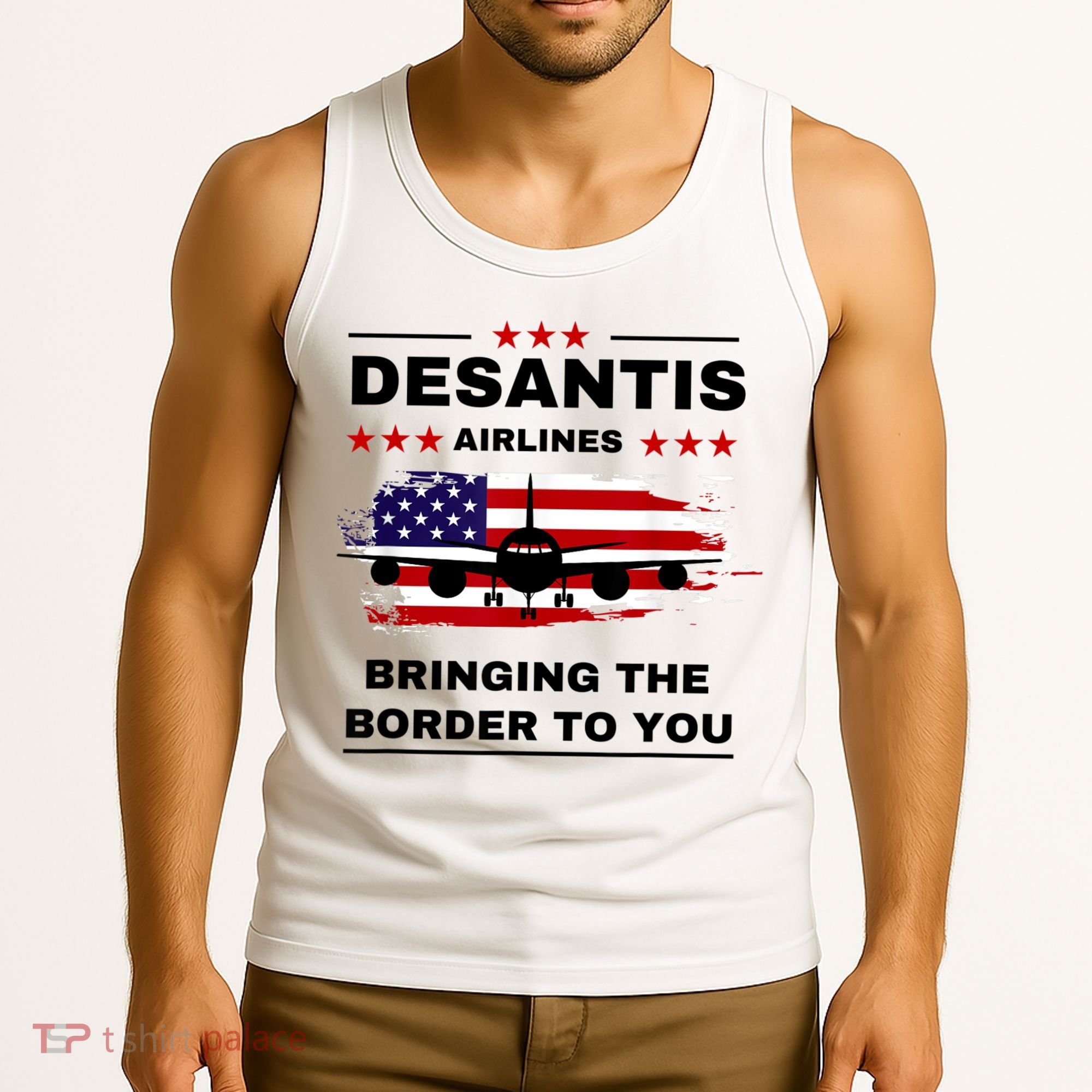 DeSantis Airlines Funny Political Meme Ron DeSantis USA Flag Tank Top