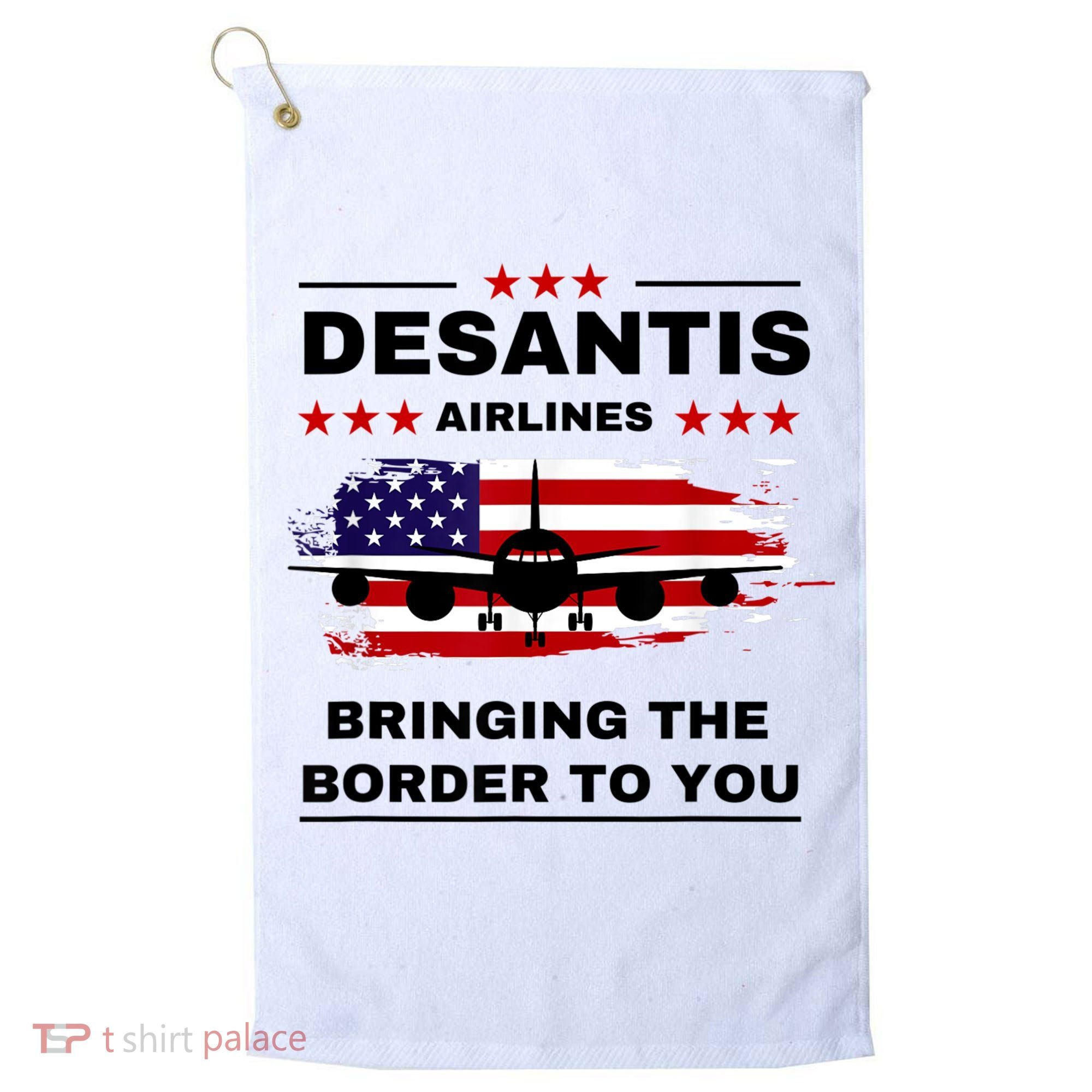 DeSantis Airlines Funny Political Meme Ron DeSantis USA Flag Golf Towel
