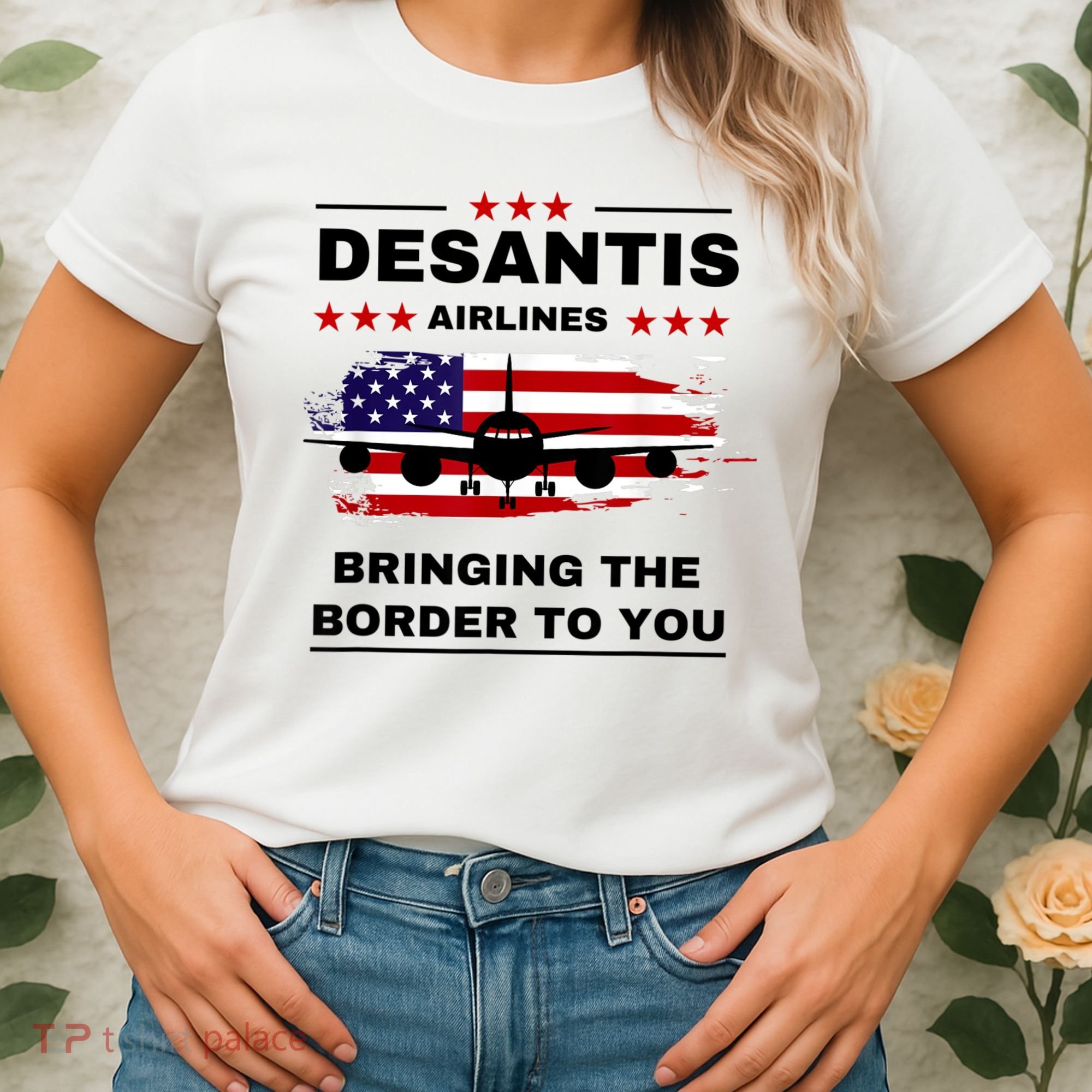 DeSantis Airlines Funny Political Meme Ron DeSantis USA Flag Women's T-Shirt