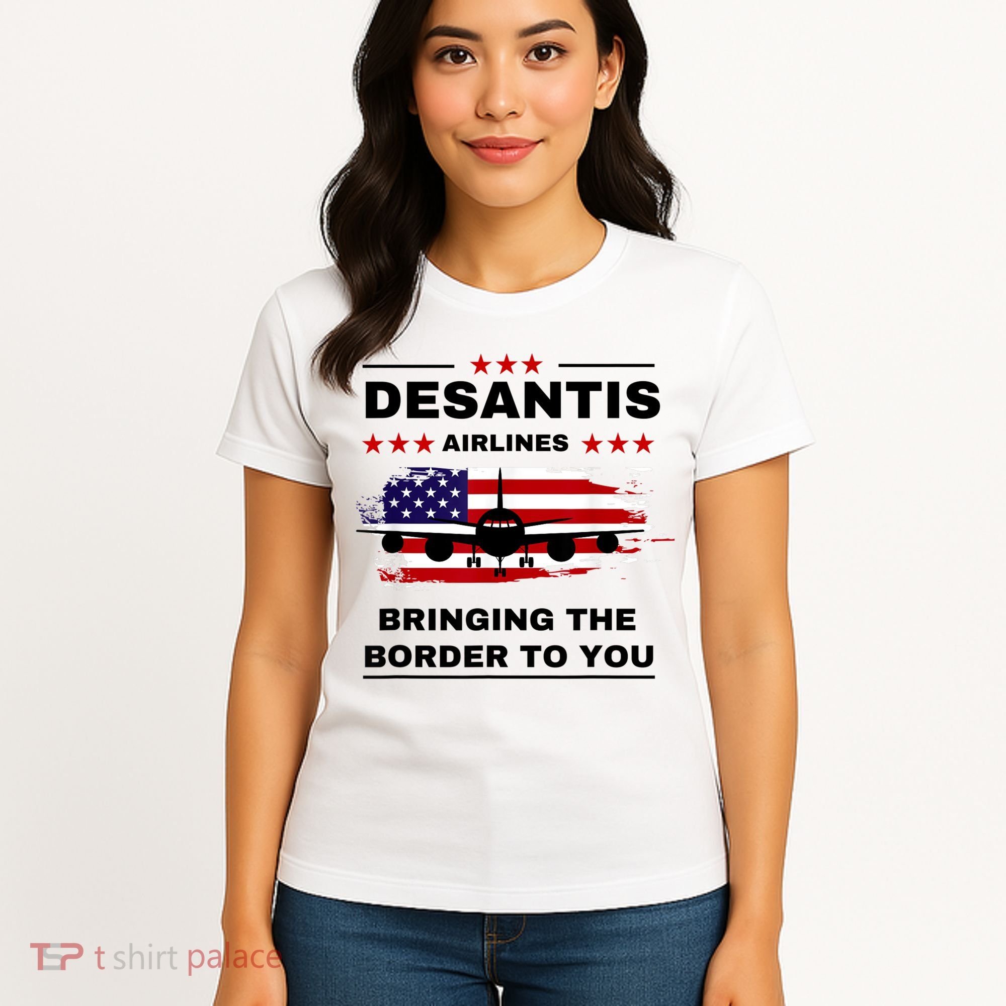 DeSantis Airlines Funny Political Meme Ron DeSantis USA Flag Women's T-Shirt