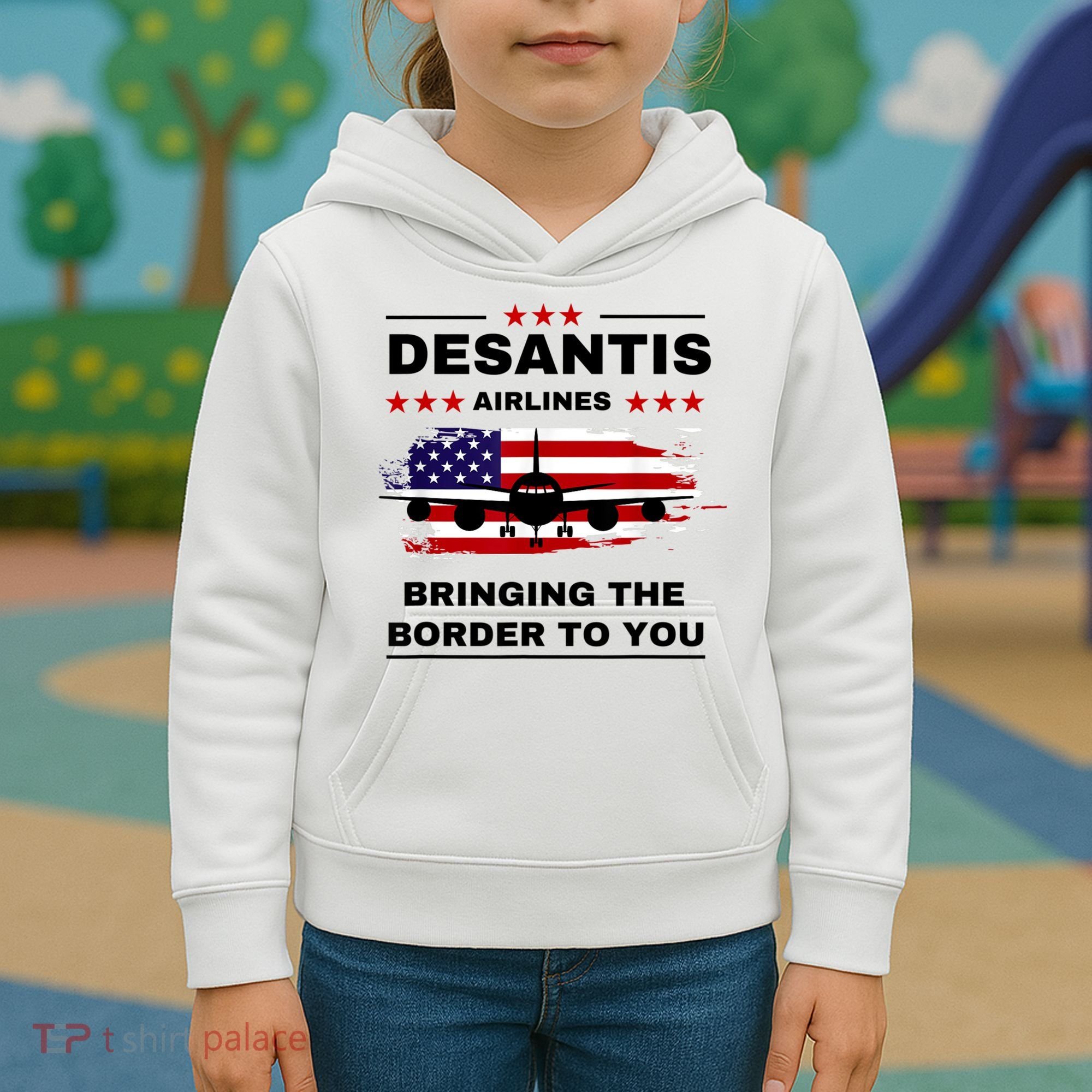 DeSantis Airlines Funny Political Meme Ron DeSantis USA Flag Kids Hoodie