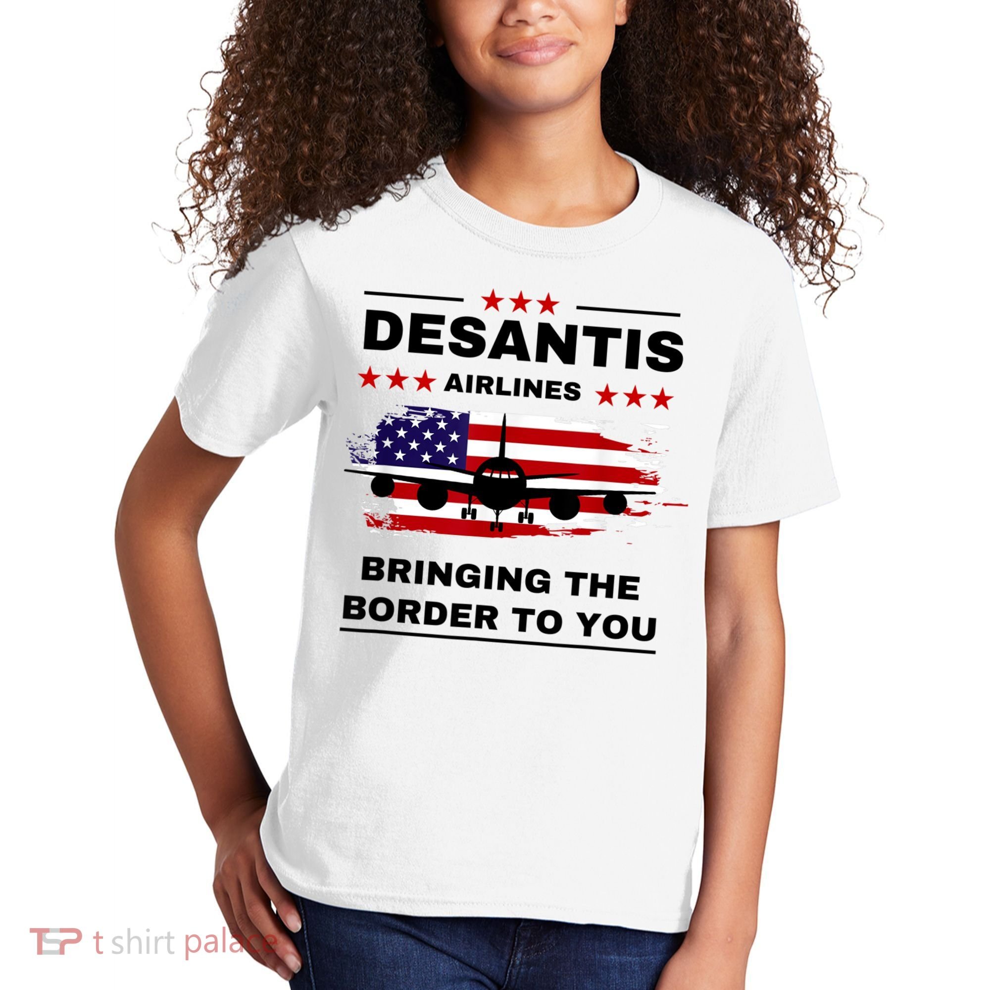 DeSantis Airlines Funny Political Meme Ron DeSantis USA Flag Kids T-Shirt