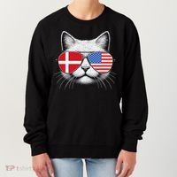 Danish American Flag Funny Cat Denmark USA Women's Sweatshirt thumb 0