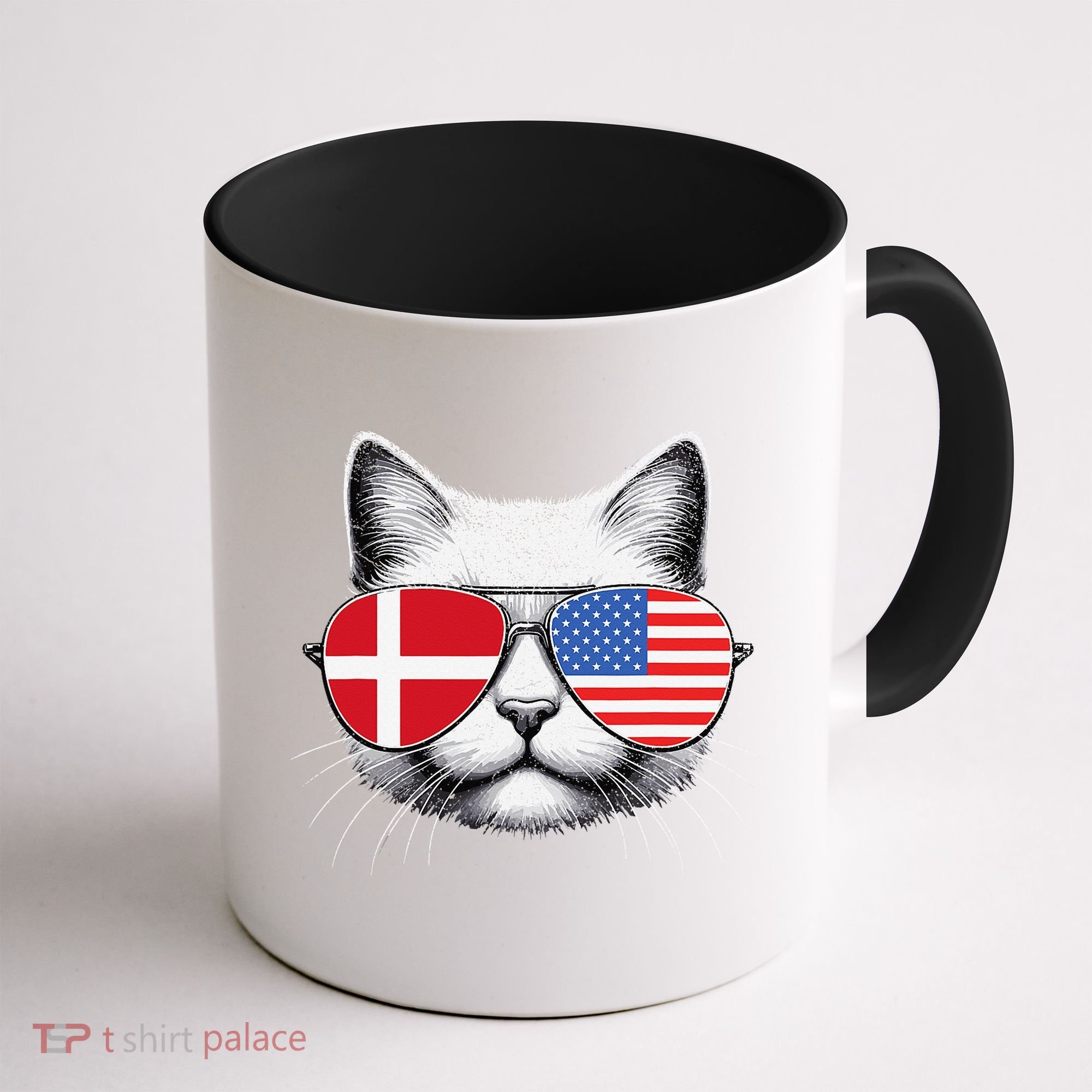 Danish American Flag Funny Cat Denmark USA Coffee Mug