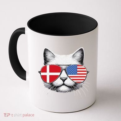 Danish American Flag Funny Cat Denmark USA Coffee Mug