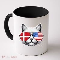 Danish American Flag Funny Cat Denmark USA Coffee Mug thumb 0
