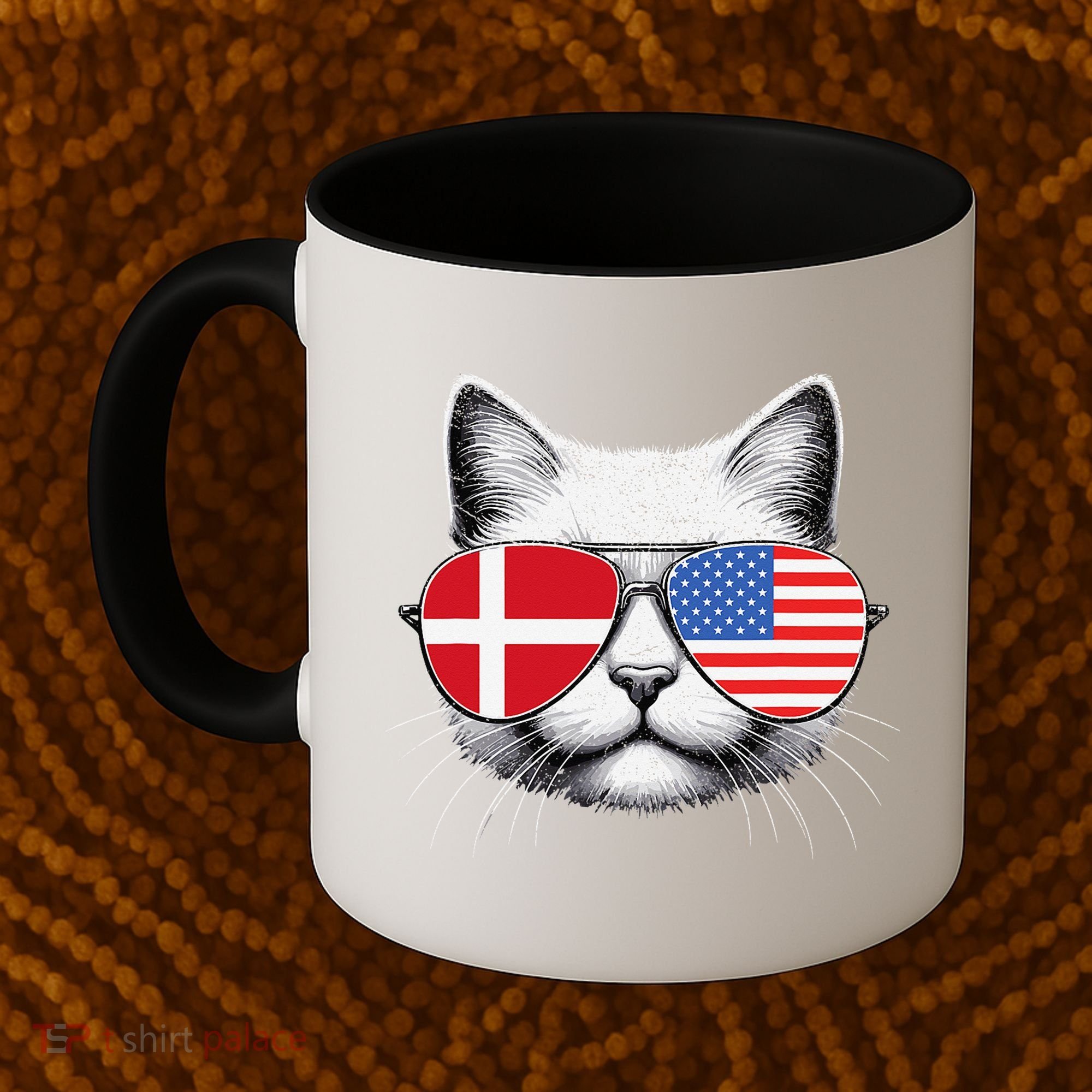 Danish American Flag Funny Cat Denmark USA Coffee Mug
