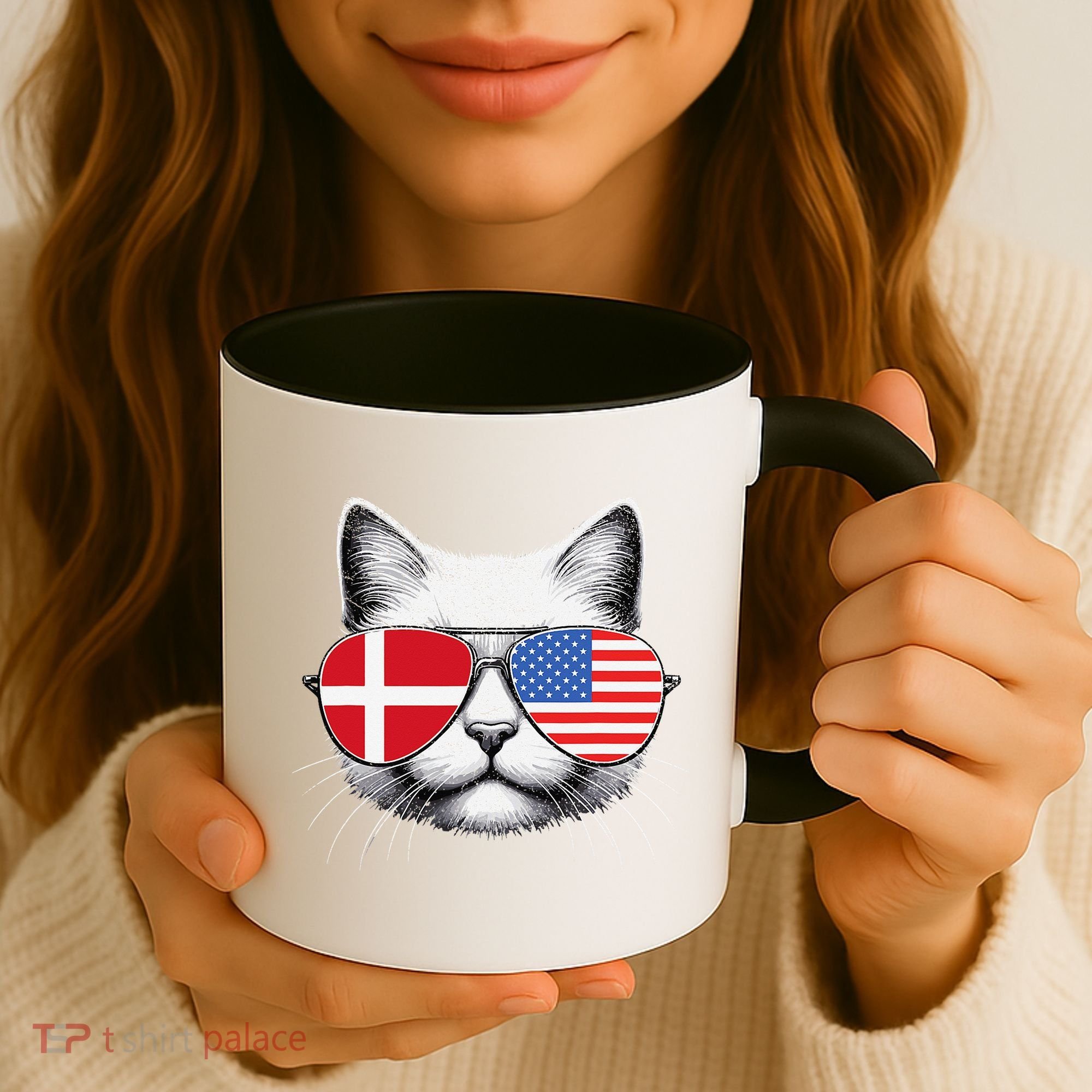 Danish American Flag Funny Cat Denmark USA Coffee Mug