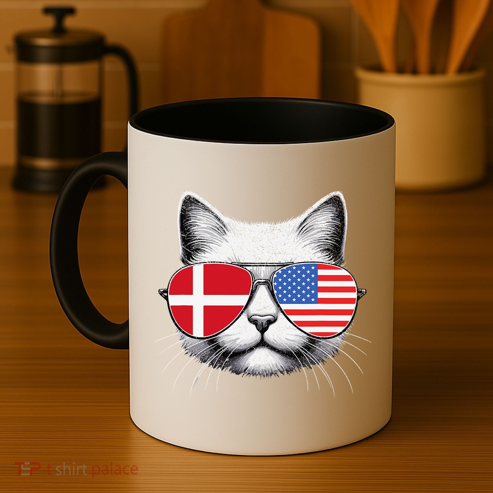 Danish American Flag Funny Cat Denmark USA Coffee Mug