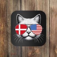 Danish American Flag Funny Cat Denmark USA Coaster thumb 0