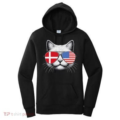 Danish American Flag Funny Cat Denmark USA Women's Hoodie