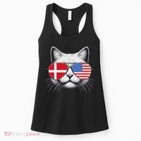 Danish American Flag Funny Cat Denmark USA Women's Tank Top thumb 0
