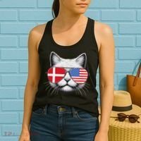 Danish American Flag Funny Cat Denmark USA Women's Tank Top thumb 2