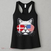 Danish American Flag Funny Cat Denmark USA Women's Tank Top thumb 3
