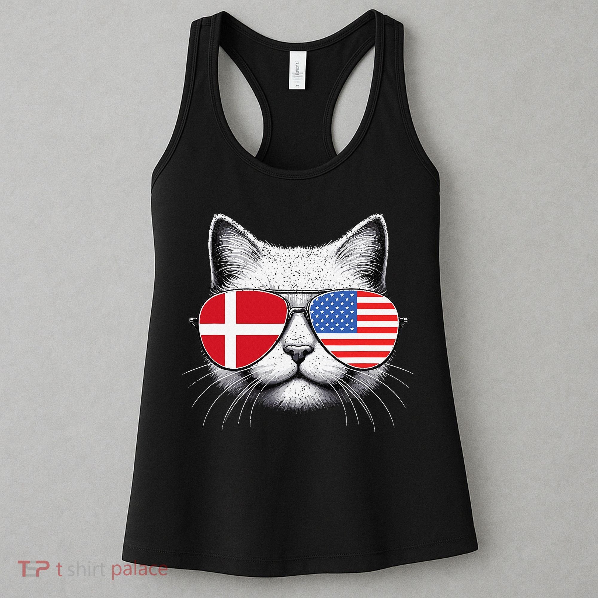 Danish American Flag Funny Cat Denmark USA Women's Tank Top