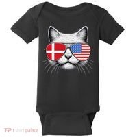 Danish American Flag Funny Cat Denmark USA Baby Bodysuit thumb 0