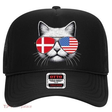 Danish American Flag Funny Cat Denmark USA Hat