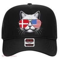 Danish American Flag Funny Cat Denmark USA Hat thumb 0