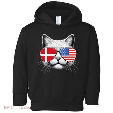 Danish American Flag Funny Cat Denmark USA Toddler Hoodie