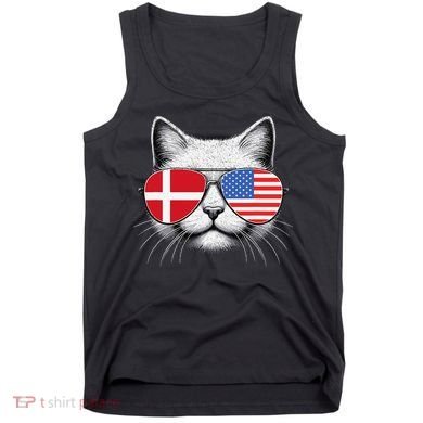 Danish American Flag Funny Cat Denmark USA Tank Top