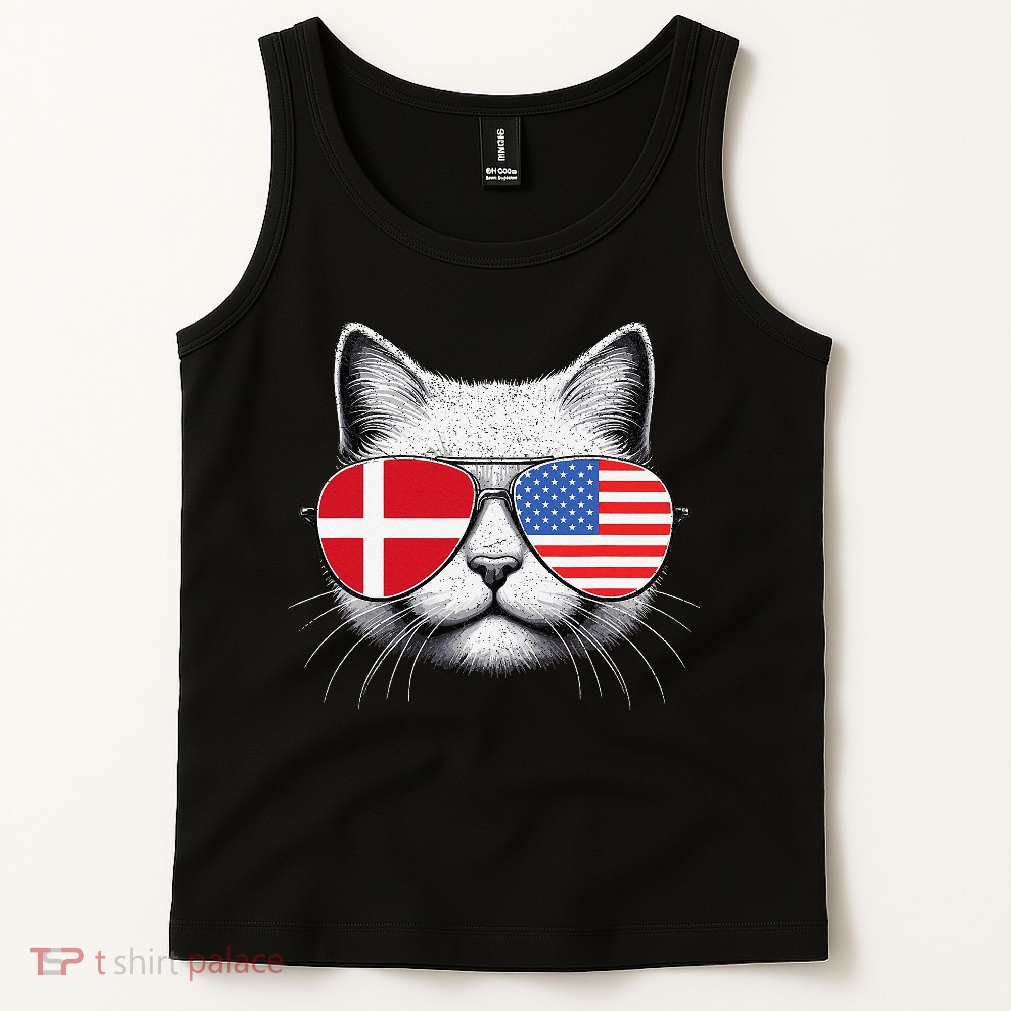 Danish American Flag Funny Cat Denmark USA Tank Top