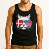 Danish American Flag Funny Cat Denmark USA Tank Top thumb 3