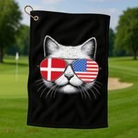 Danish American Flag Funny Cat Denmark USA Golf Towel thumb 1