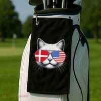 Danish American Flag Funny Cat Denmark USA Golf Towel thumb 2