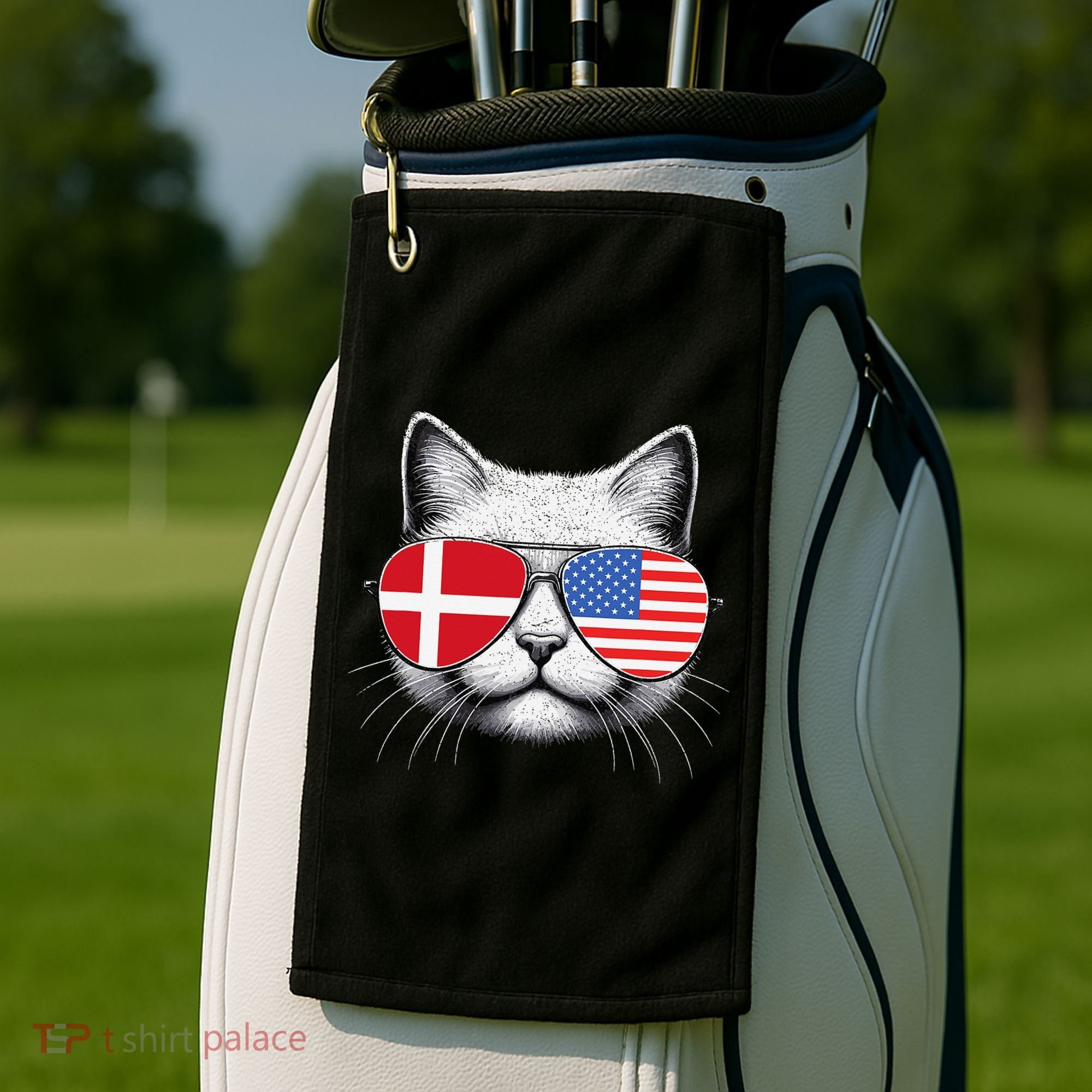 Danish American Flag Funny Cat Denmark USA Golf Towel