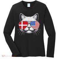 Danish American Flag Funny Cat Denmark USA Women's Long Sleeve Shirt thumb 0