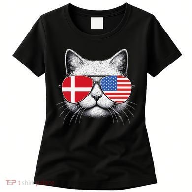 Danish American Flag Funny Cat Denmark USA Women's T-Shirt