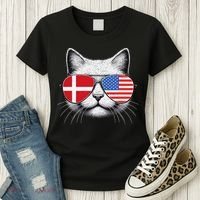 Danish American Flag Funny Cat Denmark USA Women's T-Shirt thumb 3