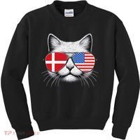 Danish American Flag Funny Cat Denmark USA Kids Sweatshirt thumb 0