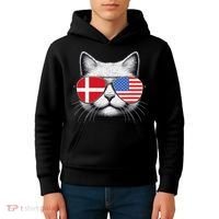 Danish American Flag Funny Cat Denmark USA Kids Hoodie thumb 4