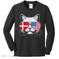 Danish American Flag Funny Cat Denmark USA Kids Long Sleeve Shirt thumb 0
