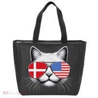 Danish American Flag Funny Cat Denmark USA Tote Bag thumb 0