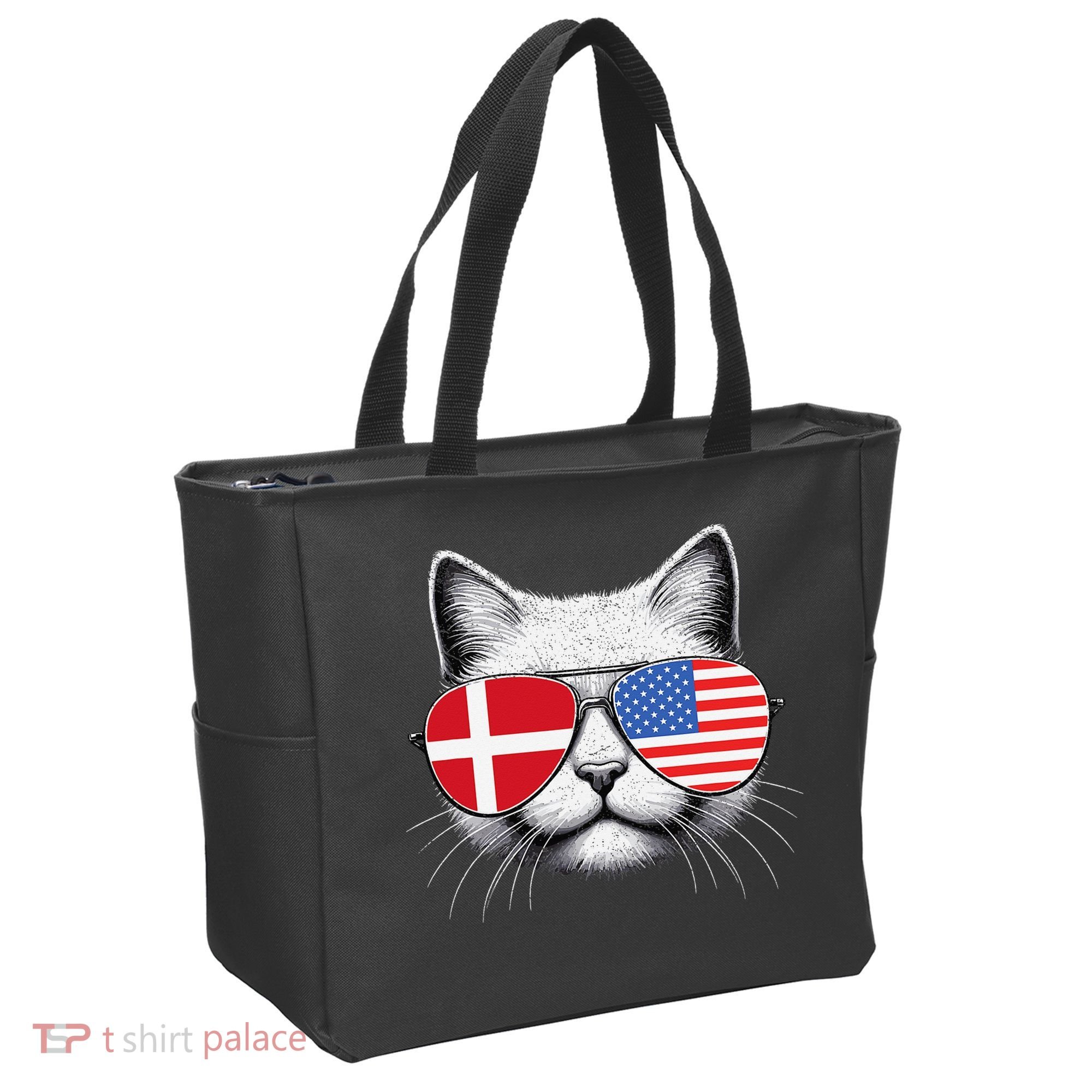 Danish American Flag Funny Cat Denmark USA Tote Bag