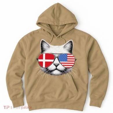 Danish American Flag Funny Cat Denmark USA Hoodie