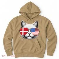 Danish American Flag Funny Cat Denmark USA Hoodie thumb 0