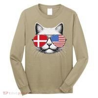 Danish American Flag Funny Cat Denmark USA Long Sleeve Shirt thumb 0