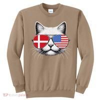 Danish American Flag Funny Cat Denmark USA Sweatshirt thumb 0