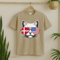 Danish American Flag Funny Cat Denmark USA T-Shirt thumb 2