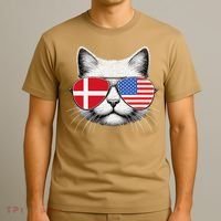 Danish American Flag Funny Cat Denmark USA T-Shirt thumb 3