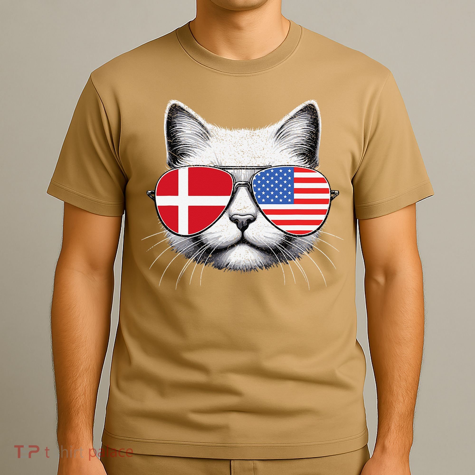 Danish American Flag Funny Cat Denmark USA T-Shirt